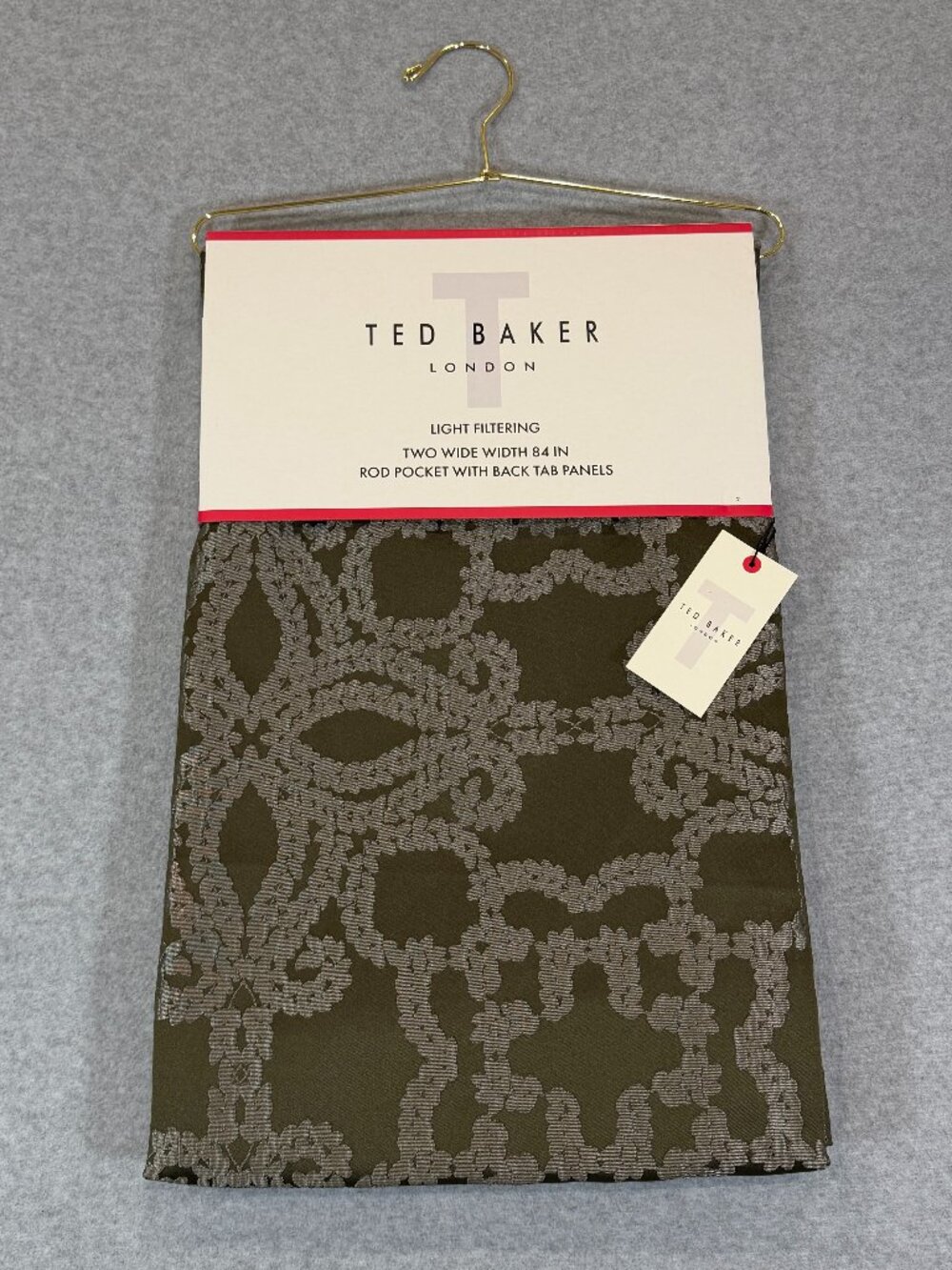 Ted Baker London Window Curtains 2 Panels 50”x84" Drapers Damask Green Olive NIP